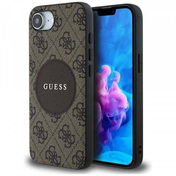 Husa MagSafe pentru Apple iPhone 17e / 16e, Guess, 4G Circle Classic Logo, Maro