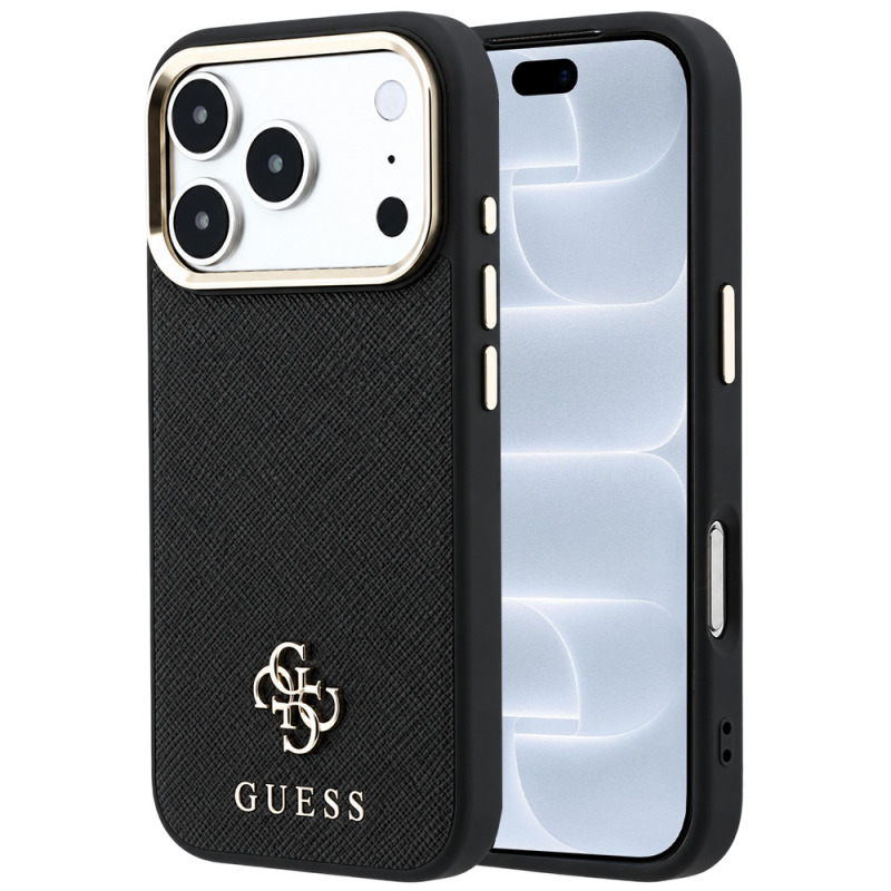 Husa MagSafe pentru Apple iPhone 18 Pro / 17 Pro, Guess, Saffiano Small 4G Classic, Neagra