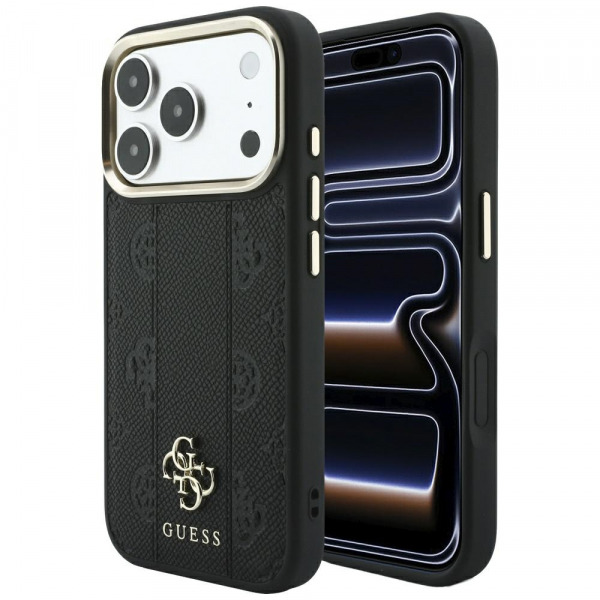 Husa MagSafe pentru Apple iPhone 18 Pro / 17 Pro, Guess, Stripe Peony 4G, Neagra