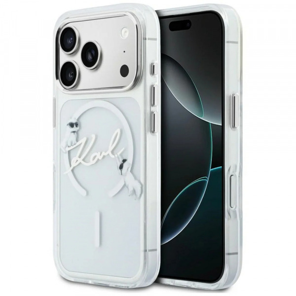 Husa MagSafe pentru Apple iPhone 18 Pro / 17 Pro, Karl Lagerfeld, IML Choupette Karl Script Logo, Transparenta