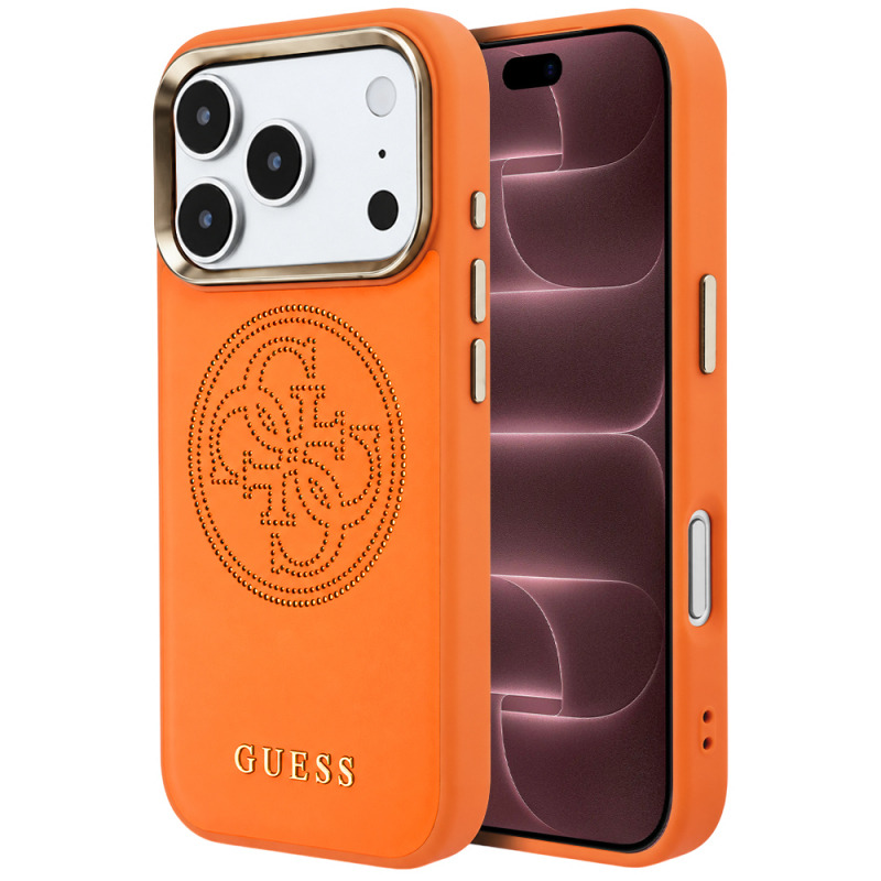 Husa MagSafe pentru Apple iPhone 18 Pro Max / 17 Pro Max, Guess, Perforated 4G, Portocalie