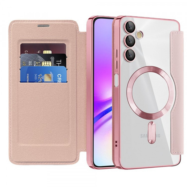 Husa MagSafe pentru Samsung Galaxy A05s A057, Techsuit, SmartMag Book, Roz