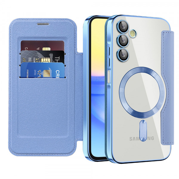 Husa MagSafe pentru Samsung Galaxy A15 5G A156 / A15 A155, Techsuit, SmartMag Book, Bleu