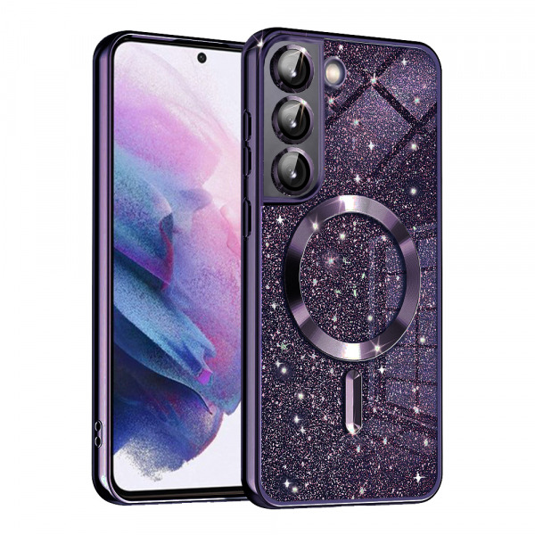 Husa MagSafe pentru Samsung Galaxy S21 5G G991, Techsuit, Luxury Glitter, Mov Inchis