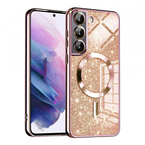 Husa MagSafe pentru Samsung Galaxy S21 5G G991, Techsuit, Luxury Glitter, Roz Aurie