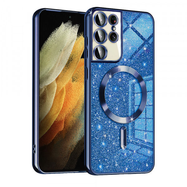 Husa MagSafe pentru Samsung Galaxy S21 Ultra 5G G998, Techsuit, Luxury Glitter, Albastra Inchis