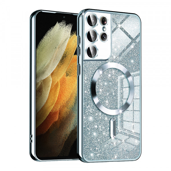 Husa MagSafe pentru Samsung Galaxy S21 Ultra 5G G998, Techsuit, Luxury Glitter, Bleu