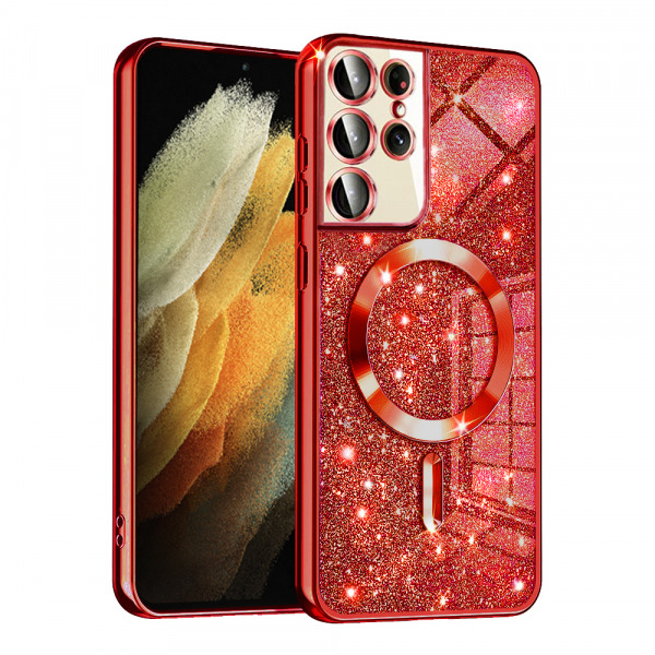 Husa MagSafe pentru Samsung Galaxy S21 Ultra 5G G998, Techsuit, Luxury Glitter, Rosie