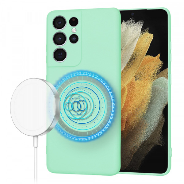Husa MagSafe pentru Samsung Galaxy S21 Ultra 5G G998, Techsuit, SoftFlex, Verde Deschis