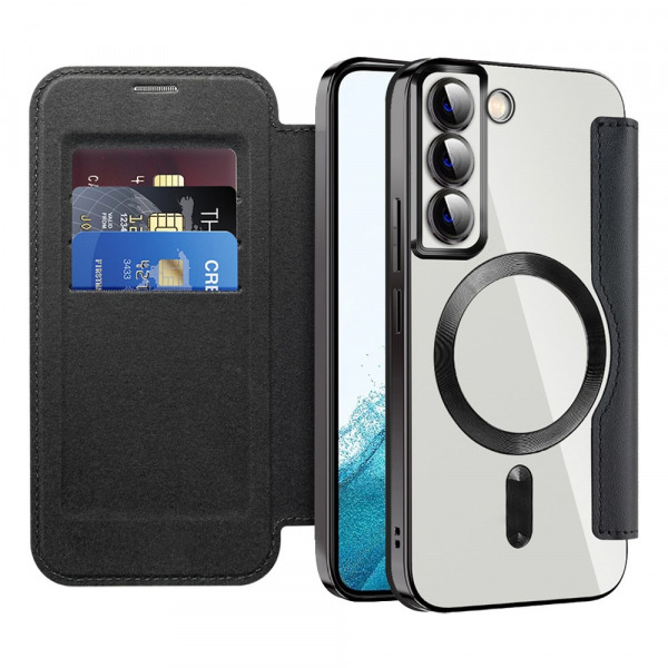 Husa MagSafe pentru Samsung Galaxy S22 5G S901, Techsuit, SmartMag Book, Neagra