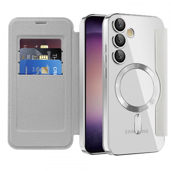 Husa MagSafe pentru Samsung Galaxy S23 S911, Techsuit, SmartMag Book, Gri