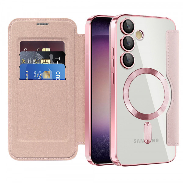 Husa MagSafe pentru Samsung Galaxy S23+ S916, Techsuit, SmartMag Book, Roz