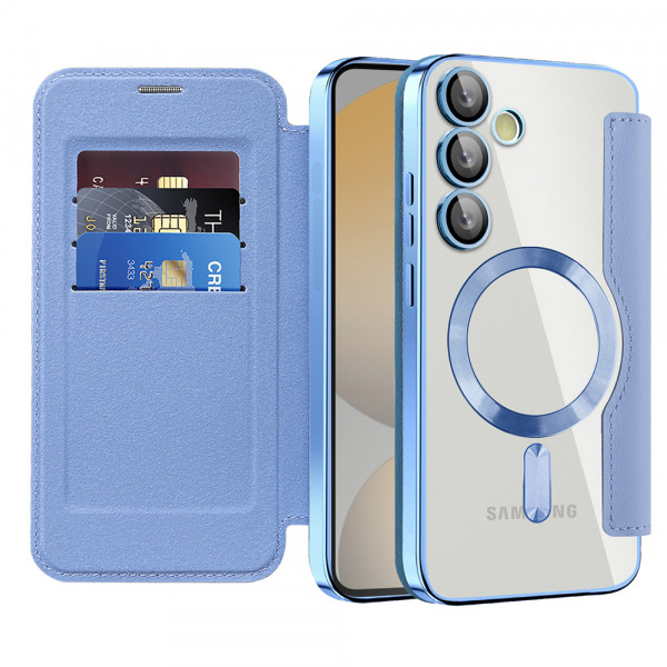 Husa MagSafe pentru Samsung Galaxy S24 FE S721, Techsuit, SmartMag Book, Bleu