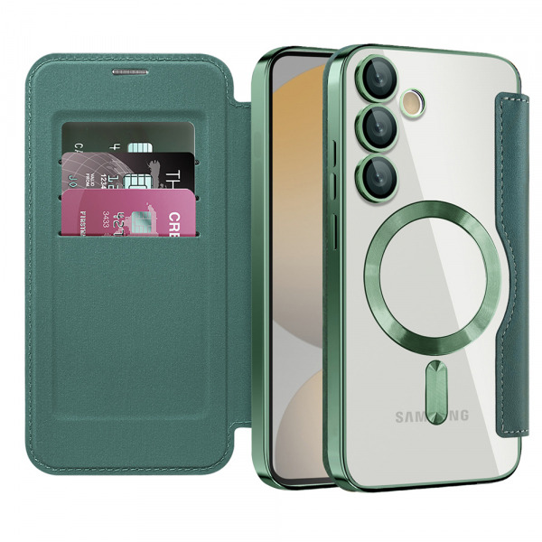 Husa MagSafe pentru Samsung Galaxy S24 FE S721, Techsuit, SmartMag Book, Verde