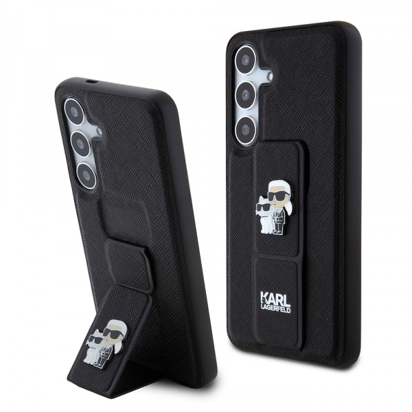 Husa MagSafe pentru Samsung Galaxy S24 S921, Karl Lagerfeld, Saffiano Gripstand Karl & Choupette, Neagra