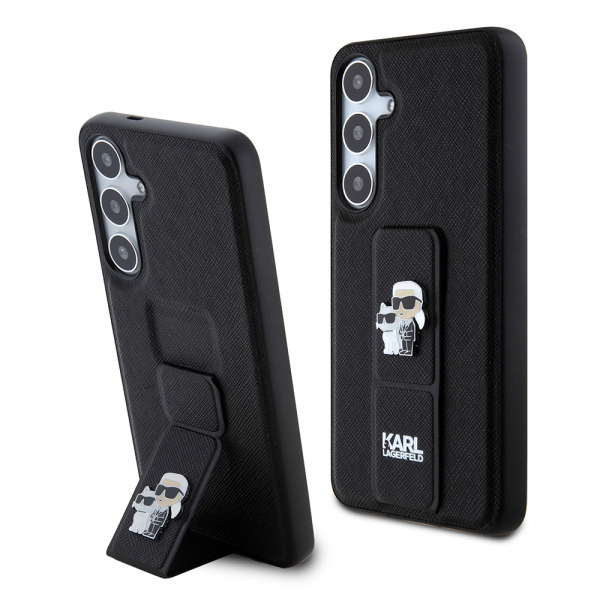 Husa MagSafe pentru Samsung Galaxy S24+ S926, Karl Lagerfeld, Saffiano Gripstand Karl & Choupette, Neagra
