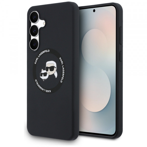 Husa MagSafe pentru Samsung Galaxy S25 FE, Karl Lagerfeld, Silicone Karl & Choupette's Heads, Neagra