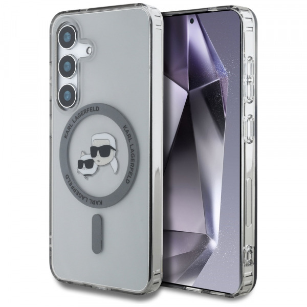 Husa MagSafe pentru Samsung Galaxy S25 S931, Karl Lagerfeld, IML Metal Karl & Choupette's Heads, Neagra