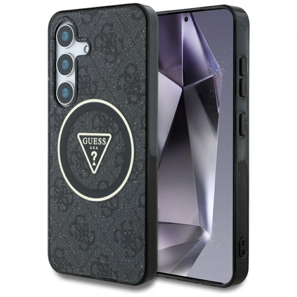 Husa MagSafe pentru Samsung Galaxy S25 S931, Guess, IML Glitter 4G Circle Triangle, Neagra
