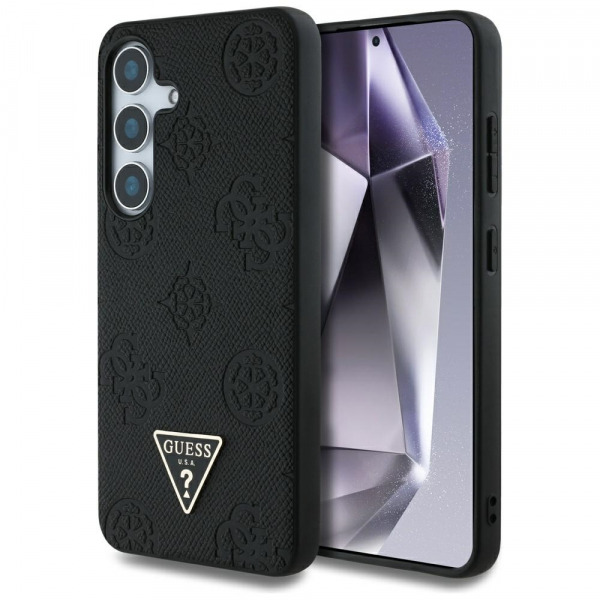 Husa MagSafe pentru Samsung Galaxy S25 S931, Guess, Peony Grained Hot Stamp Triangle, Neagra