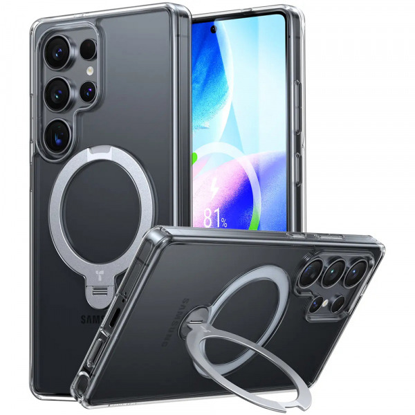 Husa MagSafe pentru Samsung Galaxy S25 Ultra S938, Torras, Ostand Spin, Transparenta