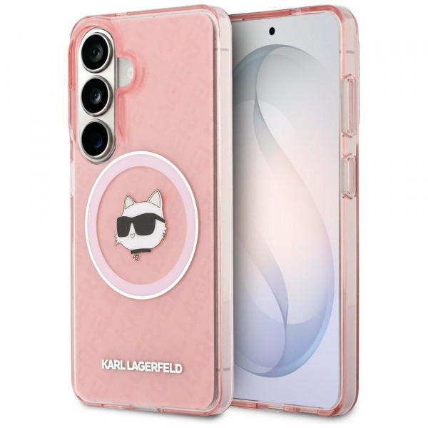 Husa MagSafe pentru Samsung Galaxy S26 Plus S947, Karl Lagerfeld, IML Choupette Head on KL Repeated Logo, Roz