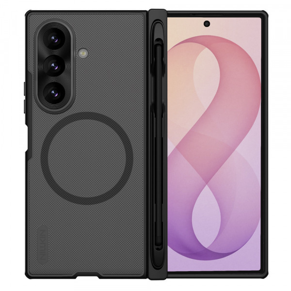 Husa MagSafe pentru Samsung Galaxy Z Fold8 Ultra F976, Nillkin, Super Frosted Shield with Pen Holder, Neagra Transparenta
