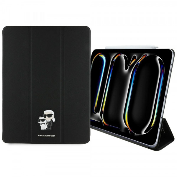Husa pentru Apple iPad Pro 13 (2024), Karl Lagerfeld, Saffiano Karl & Choupette, Neagra