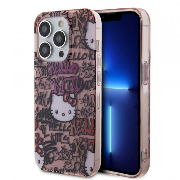 Husa pentru Apple iPhone 13 Pro, Hello Kitty, ML Tags Graffiti, Roz