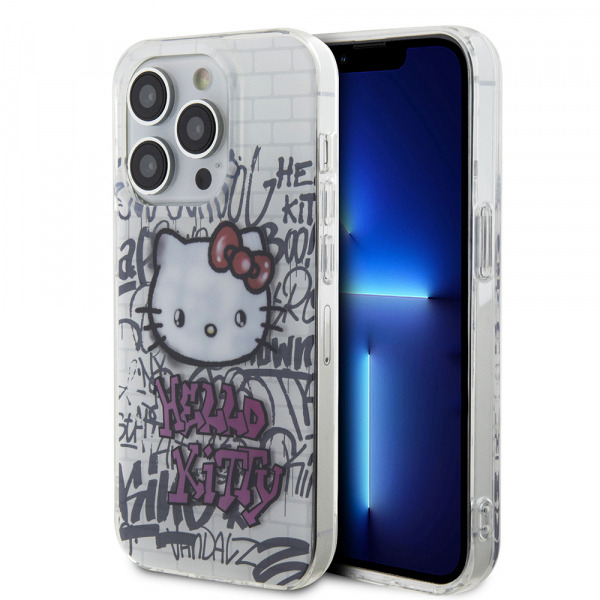 Husa pentru Apple iPhone 13 Pro Max, Hello Kitty, IML Kitty On Bricks Graffiti, Alba
