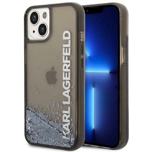 Husa pentru Apple iPhone 14 Plus, Karl Lagerfeld, Liquid Glitter KL Logo, Neagra