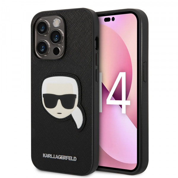 Husa pentru Apple iPhone 14 Pro, Karl Lagerfeld, Saffiano Karl's Head, Neagra