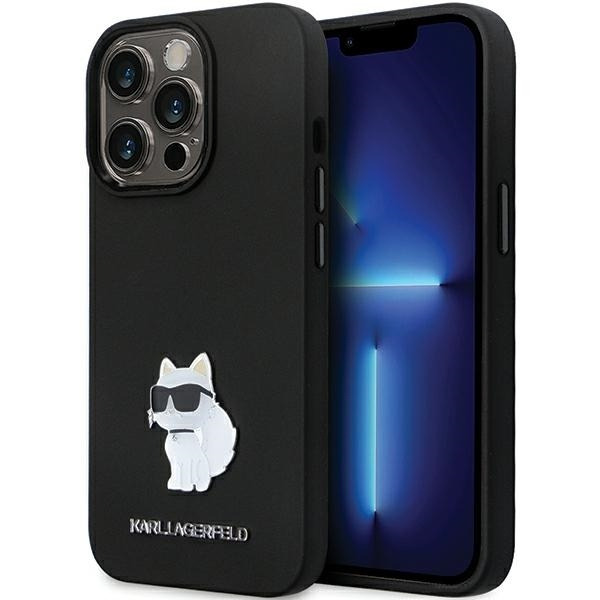 Husa pentru Apple iPhone 14 Pro Max, Karl Lagerfeld, Silicone Choupette Metal, Neagra