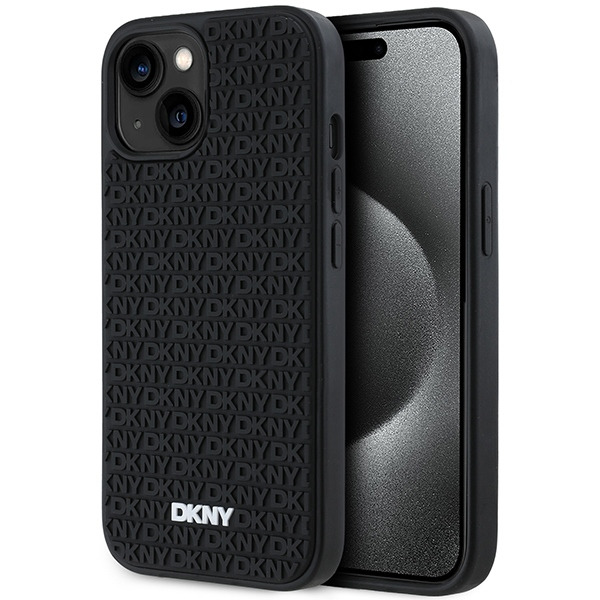 Husa pentru Apple iPhone 15, DKNY, 3D Rubber Repeat Pattern, Neagra