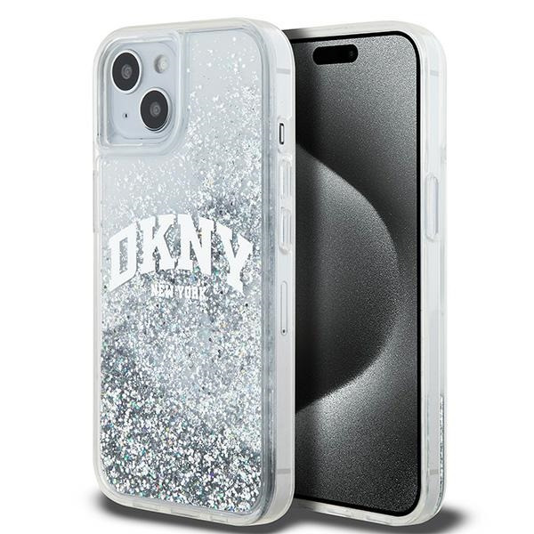 Husa pentru Apple iPhone 15, DKNY, Liquid Glitter Big Logo, Alba
