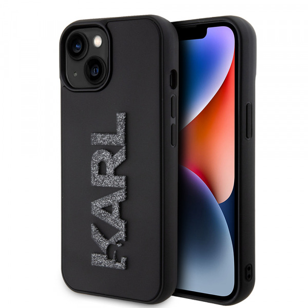 Husa pentru Apple iPhone 15 Plus, Karl Lagerfeld, 3D Rubber Glitter Logo, Neagra