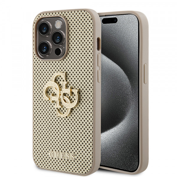 Husa pentru Apple iPhone 15 Pro, Guess, Perforated 4G, Aurie