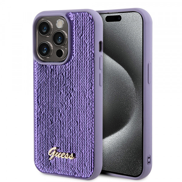 Husa pentru Apple iPhone 15 Pro, Guess, Sequin Script Metal, Mov