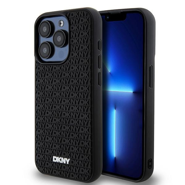 Husa pentru Apple iPhone 15 Pro, DKNY, 3D Rubber Repeat Pattern, Neagra