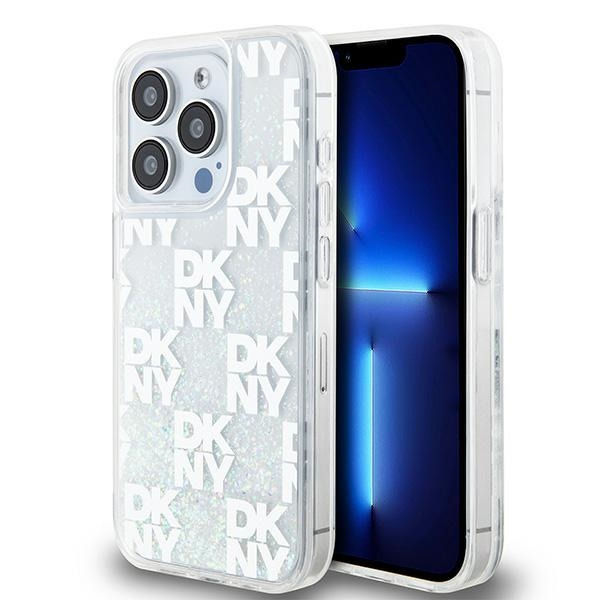 Husa pentru Apple iPhone 15 Pro, DKNY, Liquid Glitter Multilogo, Alba