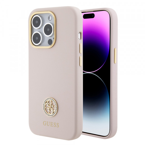 Husa pentru Apple iPhone 15 Pro, Guess, 4G Strass Metal Logo, Roz