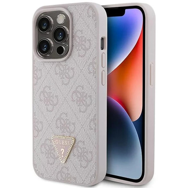 Husa pentru Apple iPhone 15 Pro, Guess, 4G Strass Triangle Metal Logo, Roz