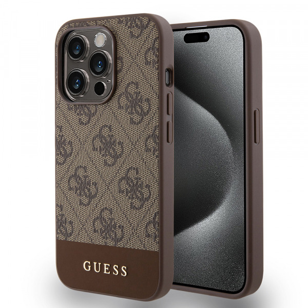 Husa pentru Apple iPhone 15 Pro, Guess, 4G Stripe, Maro