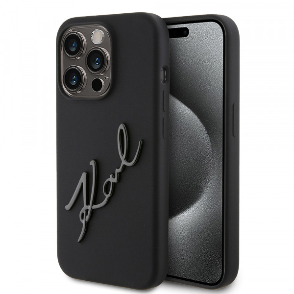Husa pentru Apple iPhone 15 Pro, Karl Lagerfeld, Silicone Karl Script, Neagra