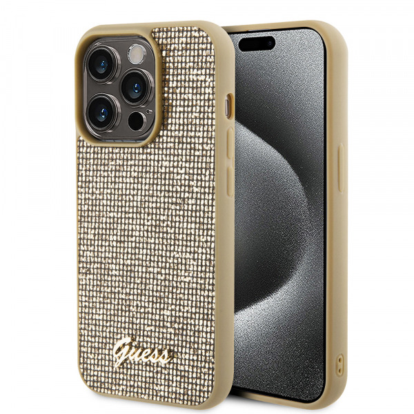 Husa pentru Apple iPhone 15 Pro Max, Guess, Disco Metal Script, Aurie