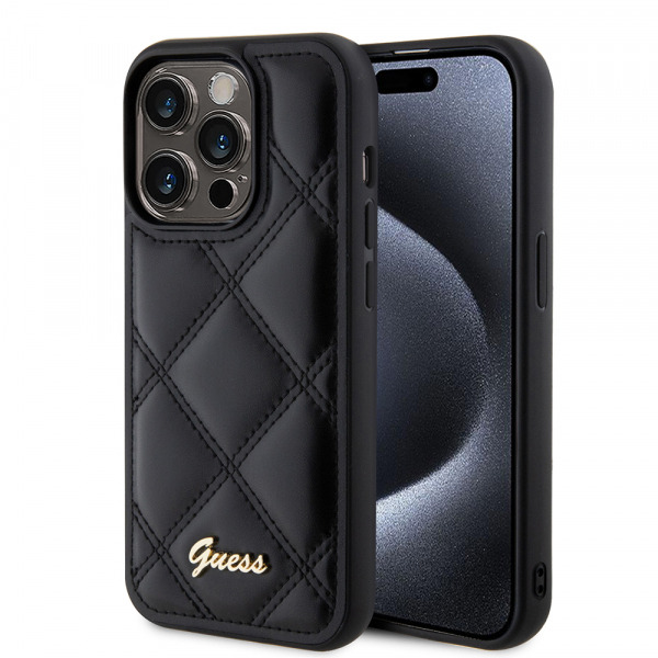 Husa pentru Apple iPhone 15 Pro Max, Guess, Quilted Metal Logo, Neagra