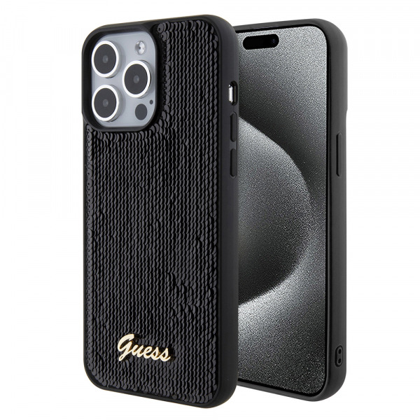 Husa pentru Apple iPhone 15 Pro Max, Guess, Sequin Script Logo, Neagra