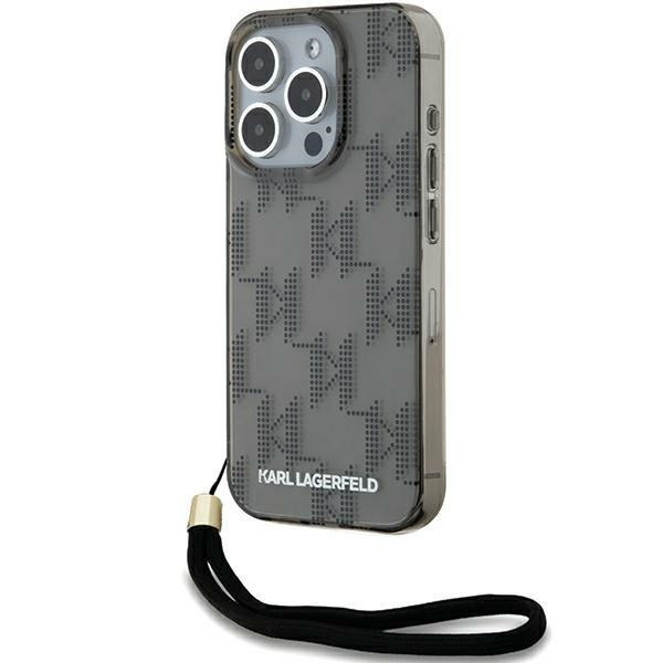 Husa pentru Apple iPhone 15 Pro Max, Karl Lagerfeld, IML Luxury Monogram KL Pattern with Strap, Neagra