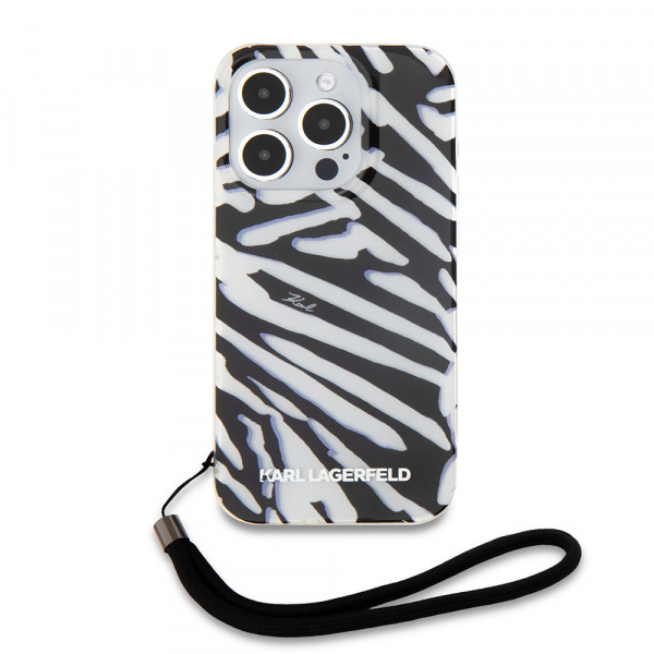 Husa pentru Apple iPhone 15 Pro Max, Karl Lagerfeld, IML Luxury Zebra Pattern with Strap, Neagra