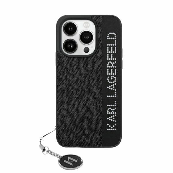 Husa pentru Apple iPhone 15 Pro Max, Karl Lagerfeld, Saffiano Rhinestones & Charm, Neagra